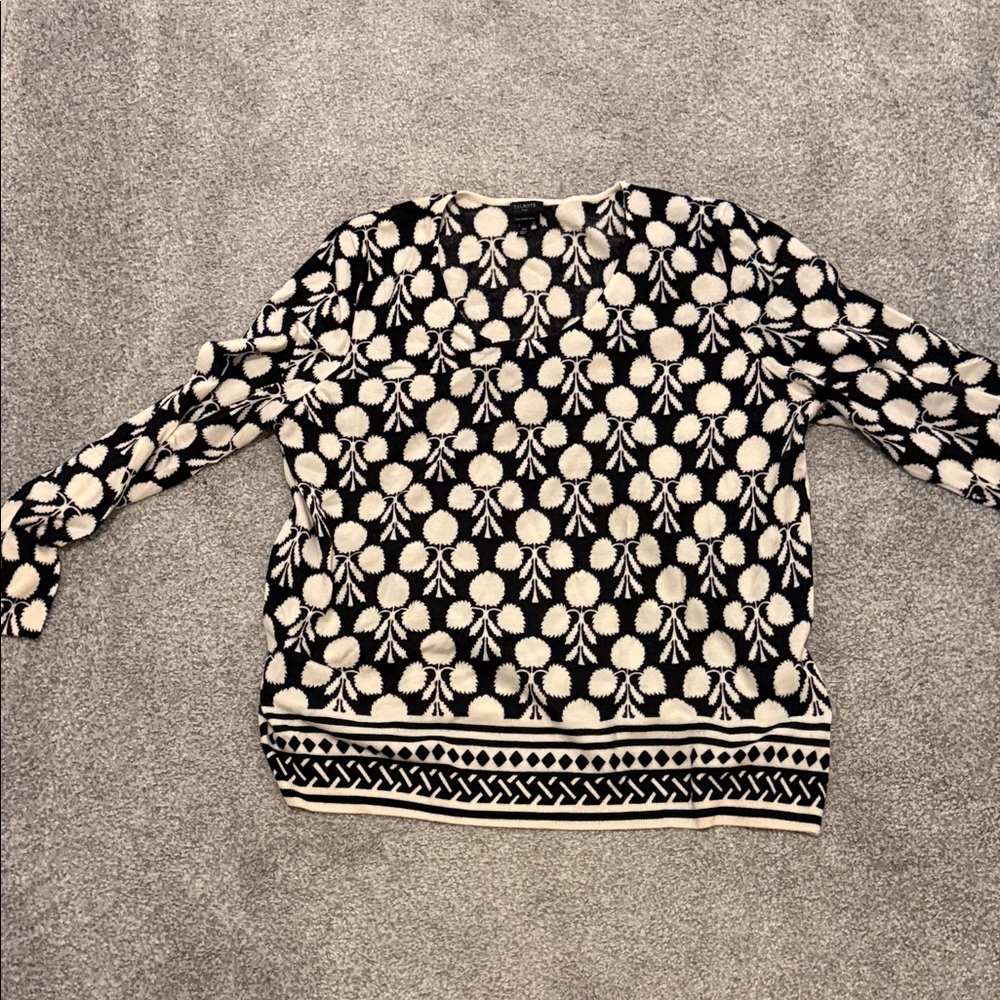 Talbots Black and Cream Floral Sweatshirt